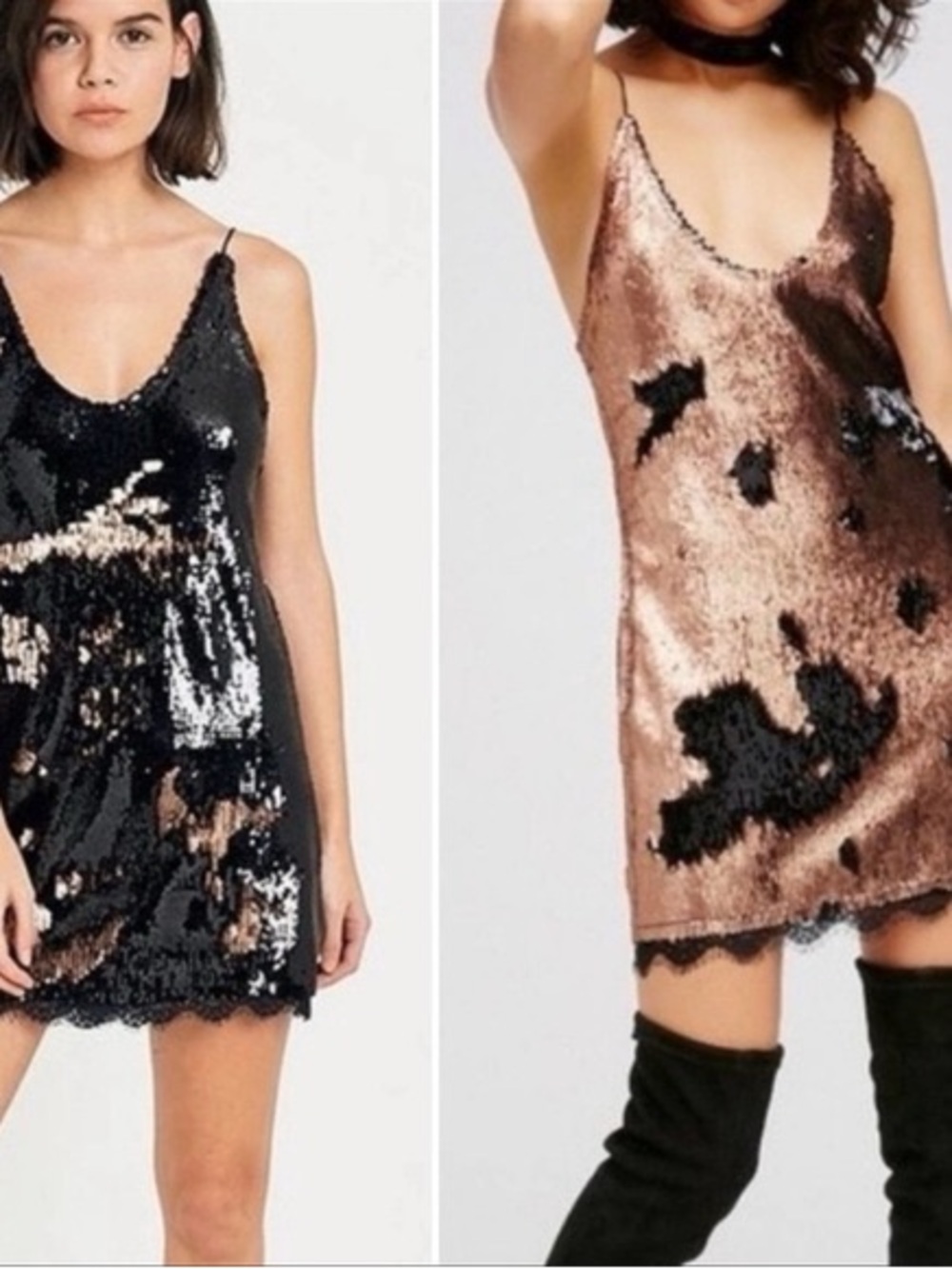 Free People Sequin Slip Dress in Black & Rose Gold